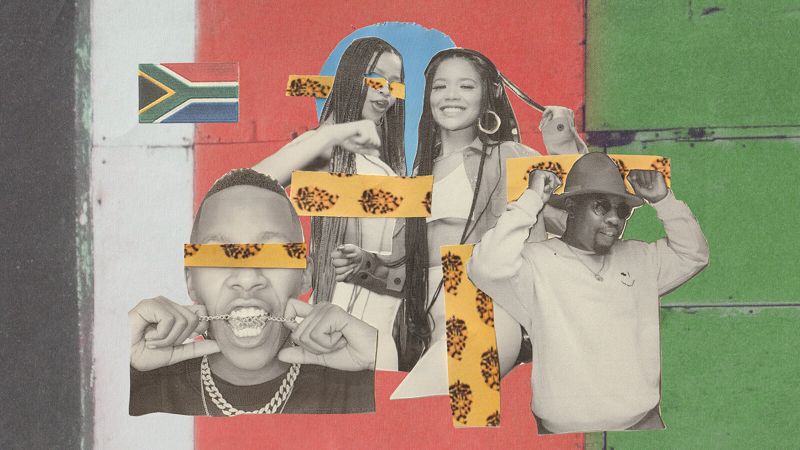 A collage of images featuring the South African flag and DJs dancing