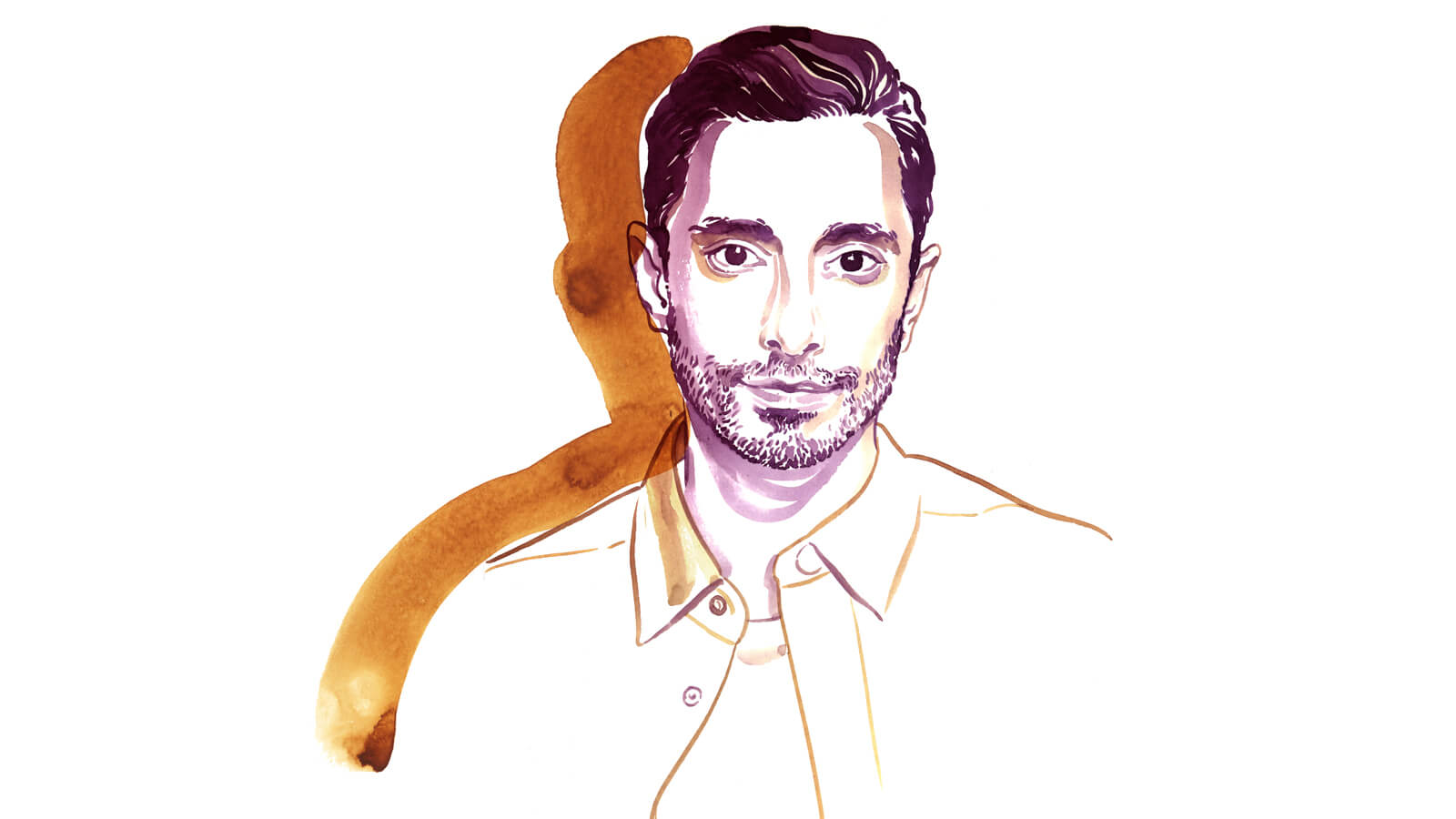 Illustrated portrait of actor and director Riz Ahmed