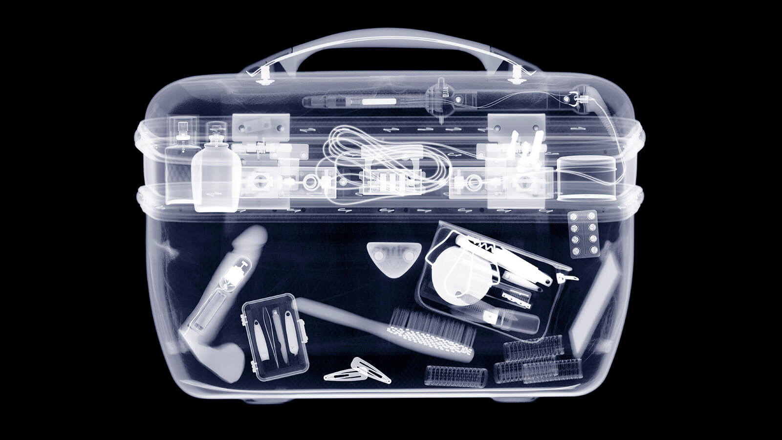 X-ray image of vanity case containing a sex toy