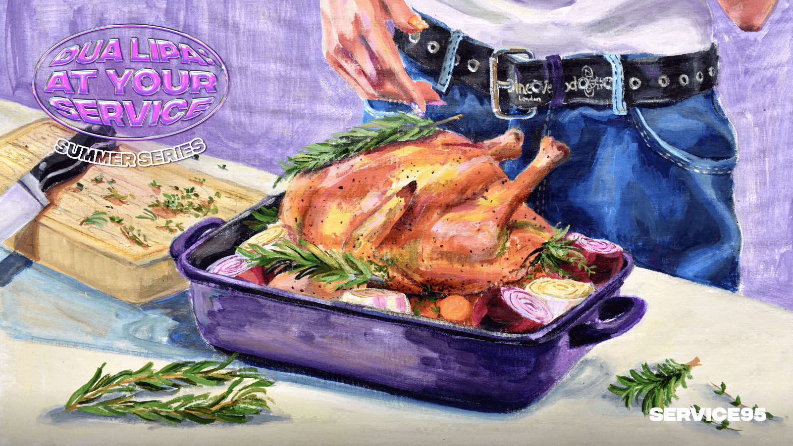 Illustration of Dua Lipa and her famous roast chicken