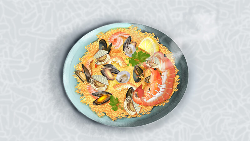 Illustrated Seafood Jollof Rice dish