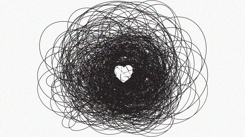 Illustrated image of a heart within a line-drawn scribble