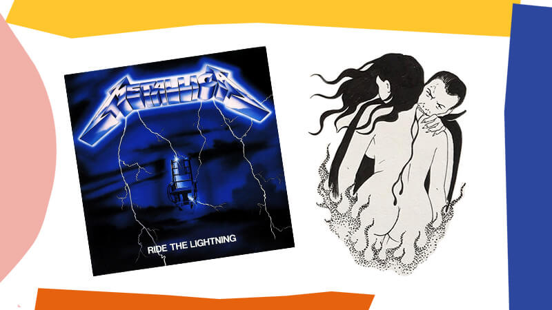 Image of Metallica record and tatoo flash designs by Tati Compton