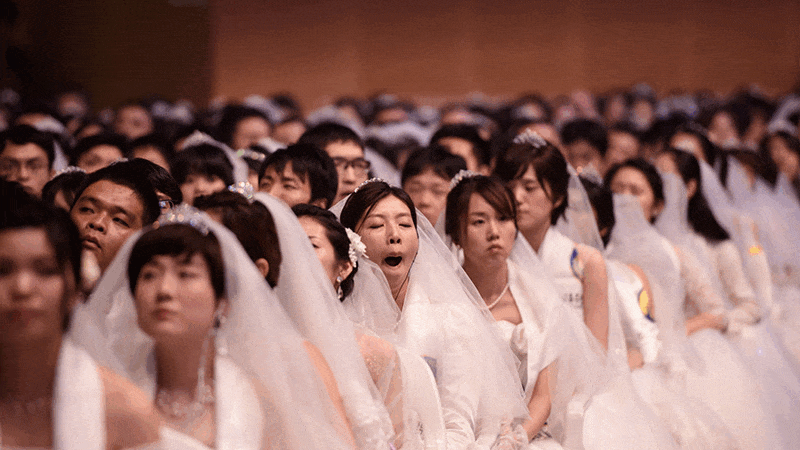 images of women in South Korea participating in 4B feminist protests and mass weddings