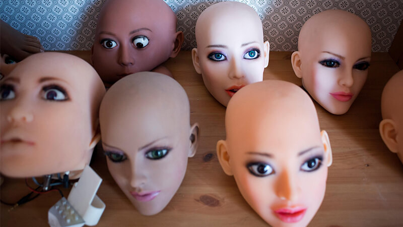 Image of bald sex doll heads