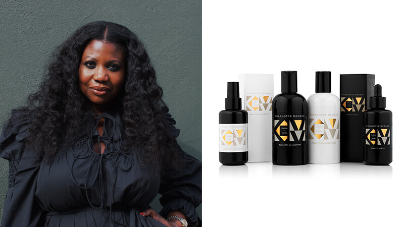 Portrait of Charlotte Mensah, stills Charlotte Mensah hair care products