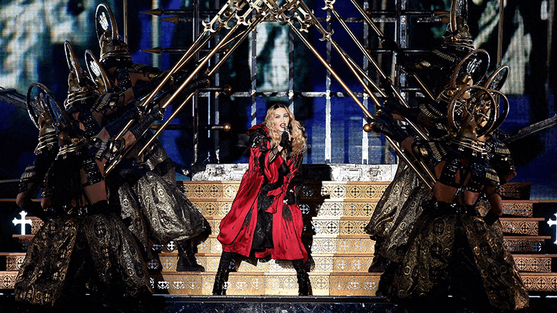 Images of Madonna performing on tour
