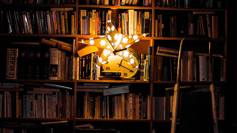 Star light in library bookcase