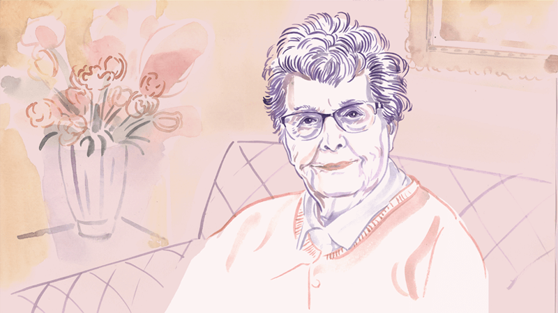 Illustrated portrait of centenarian Elda, for the 100th issue of Service95